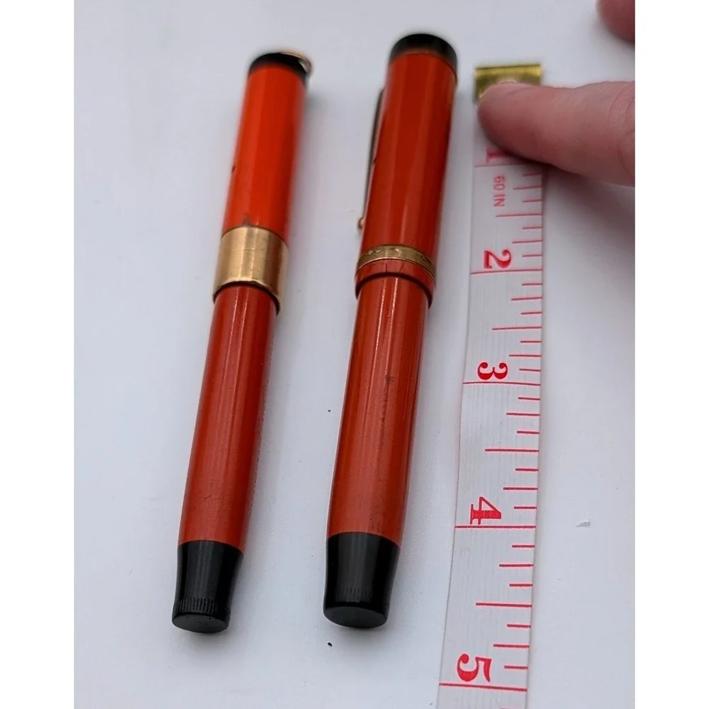 Vintage Parker Duofold Lucky Curve Fountain Pen Set Orange Hard Rubber Gold Trim